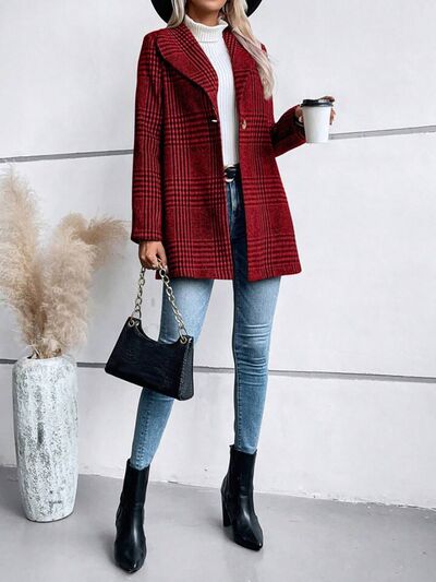 Women's Plaid Collared Neck Buttoned Long Sleeve Jacket – Classic & Lightweight Outerwear for Everyday Wear