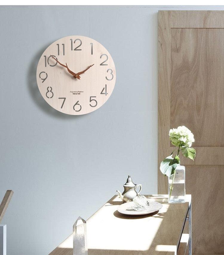 Wooden 3D Wall Clock Modern Design Nordic Room Decoration Kitchen Clock Art Hollow Wall Watch Home Decor Children's Room Decoration Kitchen Clock Art Hollow Wall Watch Home Decor 12 Inch
